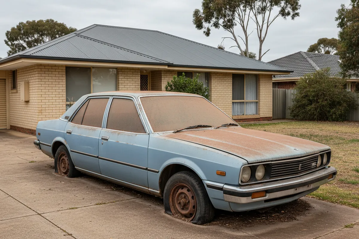 Junk car sitting unused on an Adelaide driveway