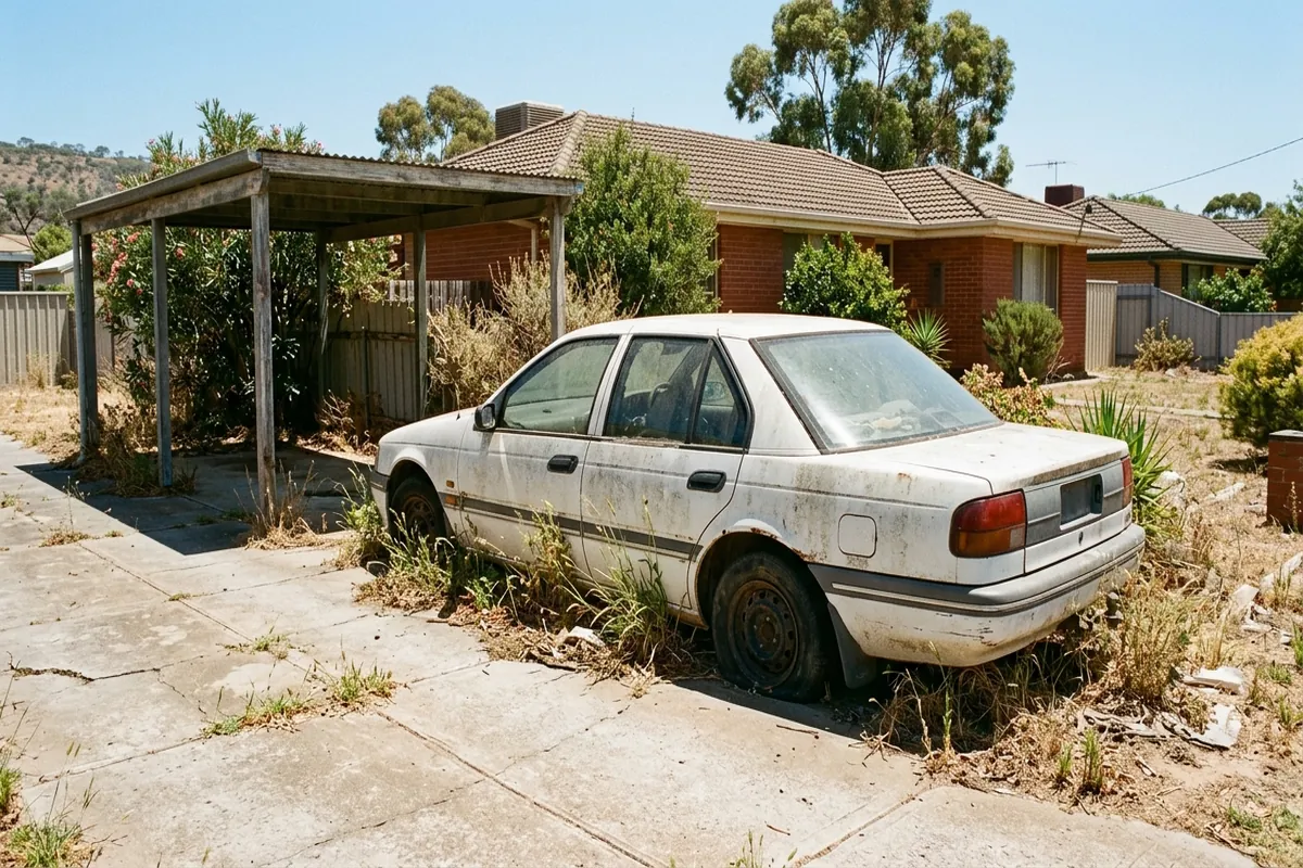 Unused old sedan on an Adelaide driveway awaiting removal